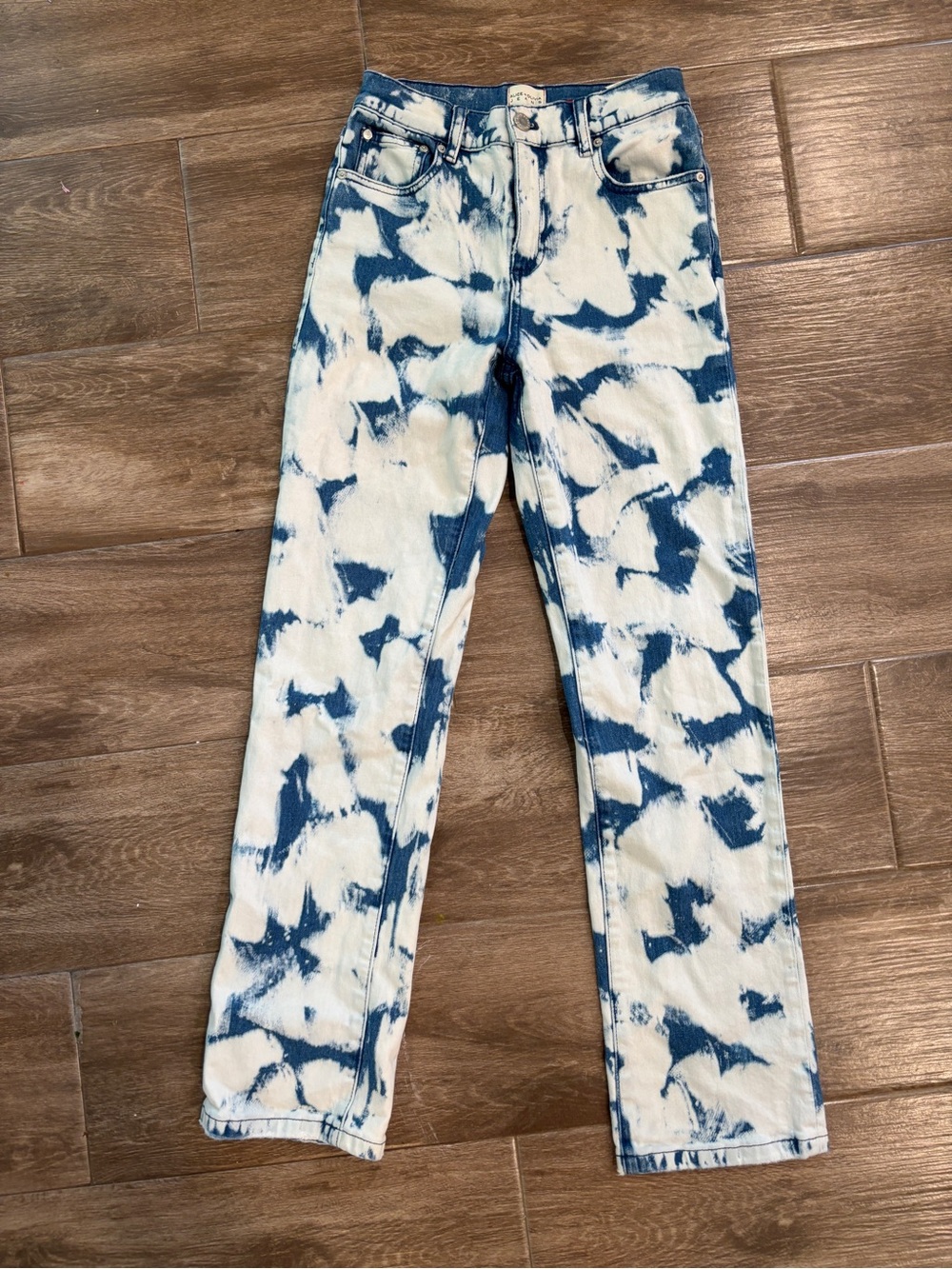 Alice + Olivia Size 26 Acid Wash Marble Dye Straight Leg Jeans Modern High Rise